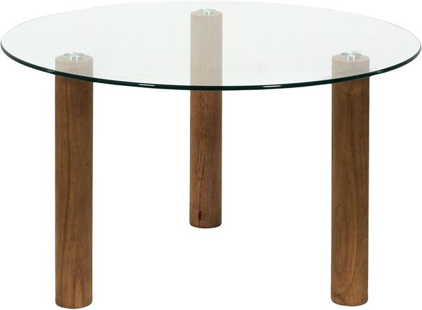 HOME DECO FACTORY, HD0556, Clara runder Tisch aus gehärtetem Glas – Elegantes und vielseitiges Design, ideal für Mahlzeiten und Aperitifs, pflegeleicht, Maße 75x75 cm, braun