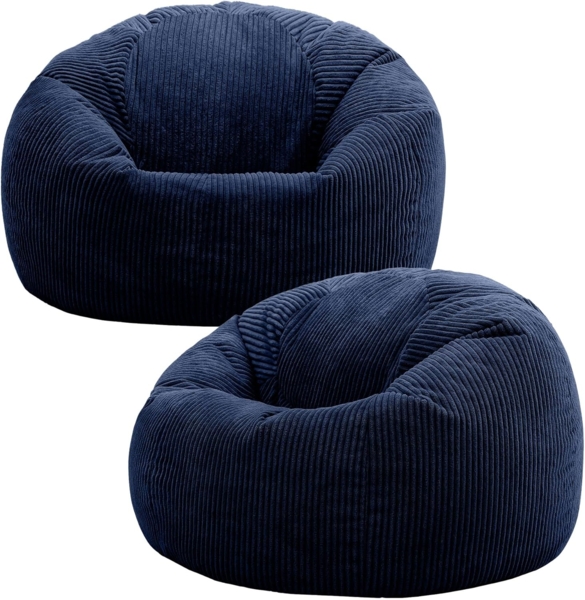 Icon Kingston Sitzsack Cord, Dunkelblau, 2er Pack, Sitzsack Erwachsene mit Füllung, Bean Bag, Cord Sessel, Lounge Sessel, Lounge Stuhl, Schlafzimmer, Wohnzimmer, Wohnzimmer Möbel Bild 1