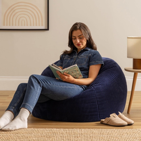 Icon Kingston Sitzsack Cord, Dunkelblau, 2er Pack, Sitzsack Erwachsene mit Füllung, Bean Bag, Cord Sessel, Lounge Sessel, Lounge Stuhl, Schlafzimmer, Wohnzimmer, Wohnzimmer Möbel Bild 2