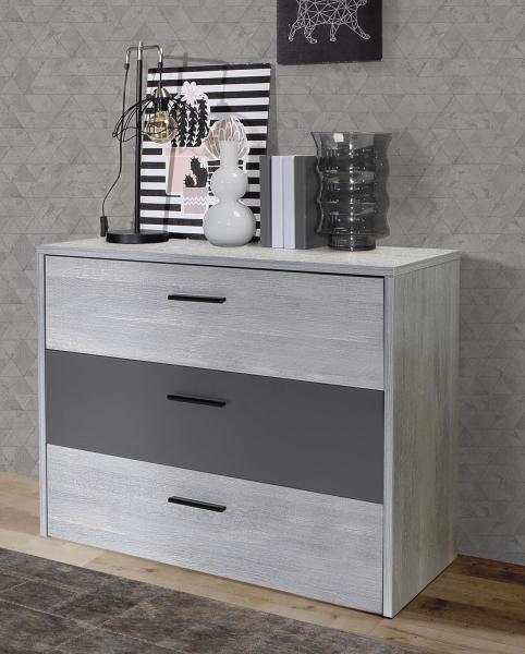 Forte LEONARD Sideboard mit 3 Schubladen, Holzwerkstoff, Nordic Grau Eiche/Grau Matt, B x H x T: 99,8 x 79,9 x 41,5 cm