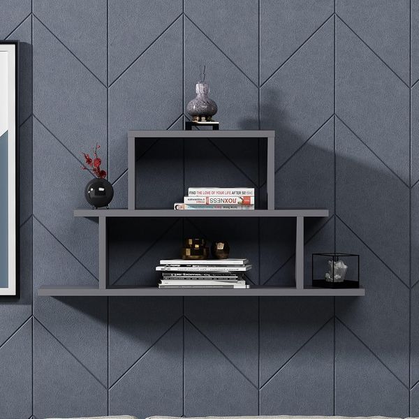 Hanah Home Stylish Wall Shelf, Anthracite, 90 x 19.6 x 45.4 cm | 100% Melamine Coated Particle Board, 18 mm Thick | Versatile Storage Solution for Modern Spaces