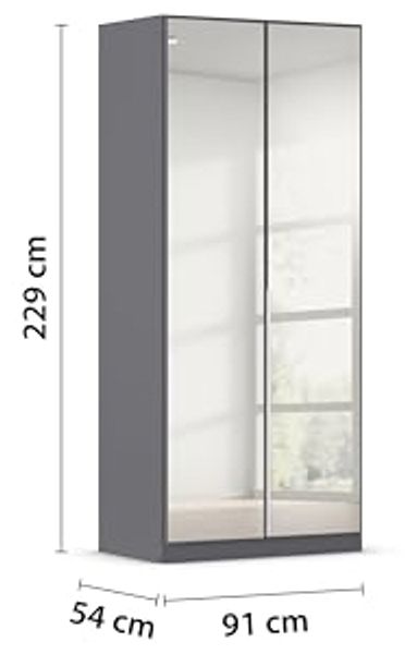 Rauch Möbel Alabama, Kleiderschrank für Schlafzimmer, Kinderzimmer, Wohnzimmer, Garderobe, Flur, 2-türig, Spiegel, mit Zubehör Basic, Farbe Grau metallic, Schwarz, Breite 91 cm Bild 3