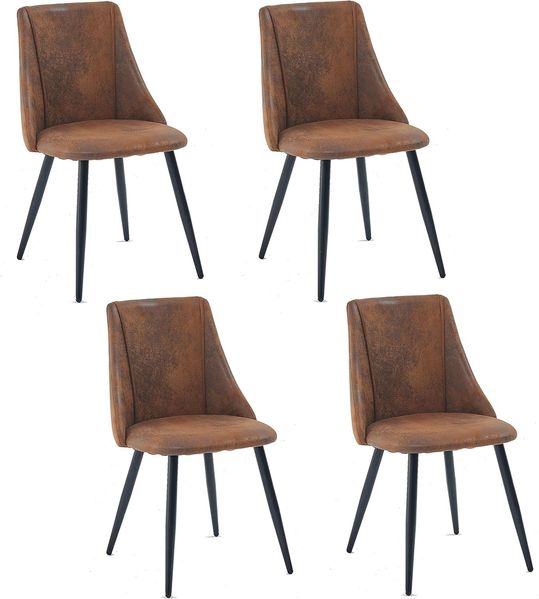 MEUBLE COSY Esszimmerstühle 4er Set Küchenstühle Ergonomisch Wohnzimmerstuhl Retro Sessel mit Rückenlehne Sitzfläche aus Vintage Künstlich Wildleder Metallbeine Braun, 52. 5x49. 5x83 cm