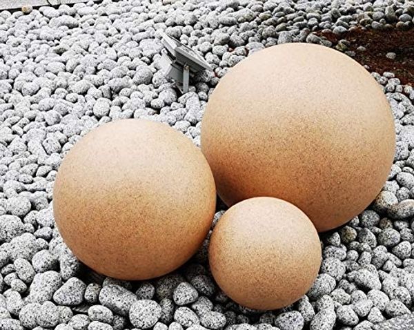 TRANGO Gartenleuchte, *SANDSTONE* 3er Set Kugellampe, Gartenkugel, Außenleuchte 23400S in Sandstein-Optik je 1x Kugel Ø 20cm, 30cm, 40cm mit je ca. 5 Meter IP44 Zuleitungskabel & E27 Fassung, IP65 Strahlwassergeschützt für Außen und Innen geeignet