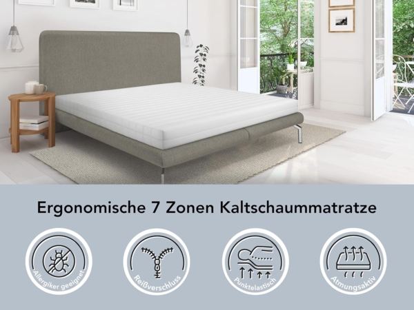 XDREAM Pure | Orthopädische Kaltschaummatratze mit Öko-Tex Zertifikat | Rollmatratze | Härtegrad 2 (H2) | 140x200 cm Bild 3