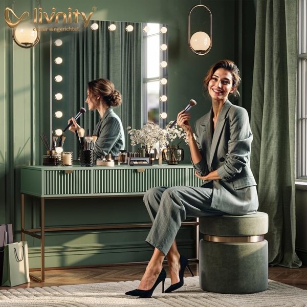 Livinity® Schminktisch Monza, Weiß, mit LED-Spiegel und Hocker Bild 4
