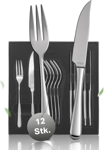 RÖSLE ELEGANCE Steak Besteck 12 teilig Besteck Set hochglanz mit Steakmessern und Gabeln für 6 Personen aus Edelstahl