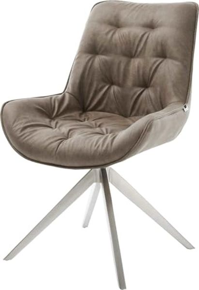 Drehstuhl Taimi-Flex Mikrofaser Taupe Vintage Kreuzgestell breit Edelstahl 360° drehbar Wippfunktion
