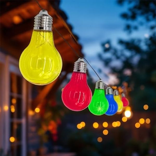 Spetebo LED-Lichterkette Solar mit 10 bunten LED Glühbirnen, 10-flammig, 450 cm lang - Garten Dekobeleuchtung mit farbigen Lampen