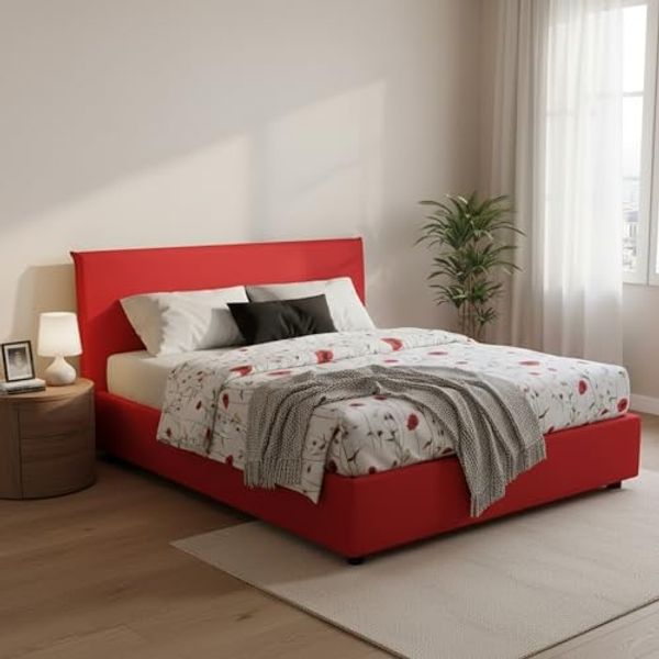 Talamo Italia - Doppelbett Azue, Bettkasten aus Stoff, Öffnung vorne, geeignet für Matratze 140x190 cm, 100 % Made in Italy, Rot
