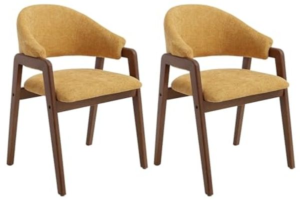 Vente-unique - Stuhl mit Armlehnen 2er-Set - Strukturstoff & Kautschukholz - Gelb & Dunkel-Natur - SOLUNA