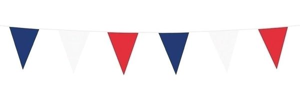 Boland 74747 - Wimpelkette Trikolore, Länge 10 Meter, Frankreich, Nationalflagge, Fahnenkette, Kunststoffgirlande, Hängedekoration, Geburtstag, Jubiläum, Mottoparty