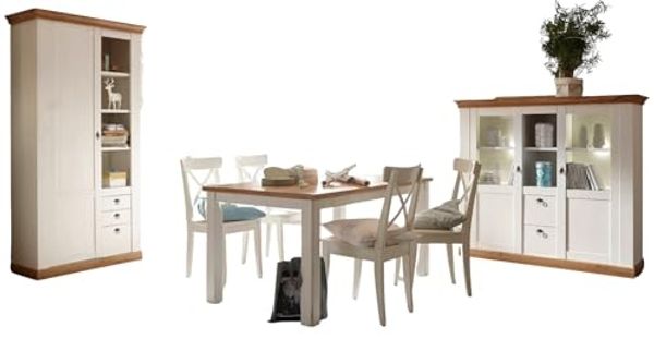 Esszimmer Set Hemsby in weiß Pinie / Eiche Landhaus