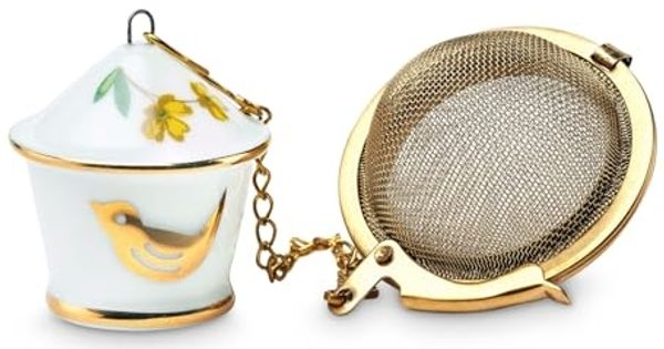 PiP Studio Teesieb Floral Birdhouse Teesieb, Porzellan / Edelstahl, Tea Infuser Birdhouse
