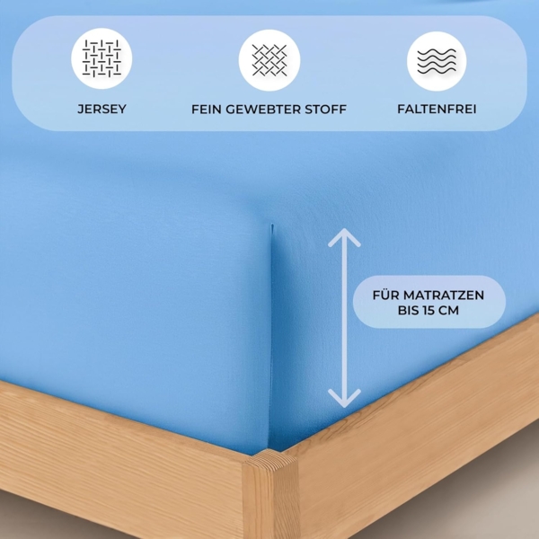 Buymax® Spannbettlaken 70x140 cm Baumwolle 100% Kinderbett Spannbetttuch Baby Bettlaken Jersey, Matratzenhöhe bis 15 cm, Farbe Hellblau Bild 3