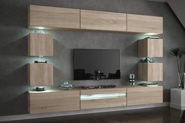 FURNITECH Future C81 Wohnzimmer Wandschrank Mediawand mit Led Beleuchtung Schrankwand Wohnwand Möbel (C81-M-S3 1A (257 cm), Möbel ohne LED)