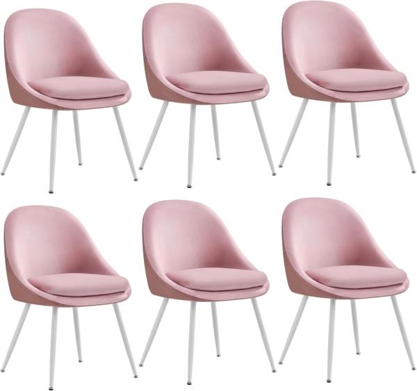 VASAGLE Esszimmerstuhl 6er Set, Küchenstuhl, bis 120 kg belastbar, Kissen mit 5,5 cm dickem Schaumstoff gepolstert, nach außen stehende Beine, für Büro Wohnzimmer, pastellrosa-wolkenweiß KDCDE184R16