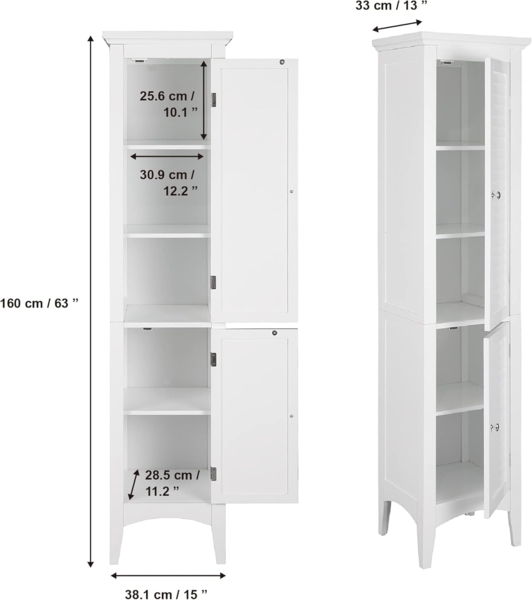 Versanora Badezimmer-Hochschrank Badmöbel Badregal Holzschrank Weiß Teamson ELG-588 Bild 3