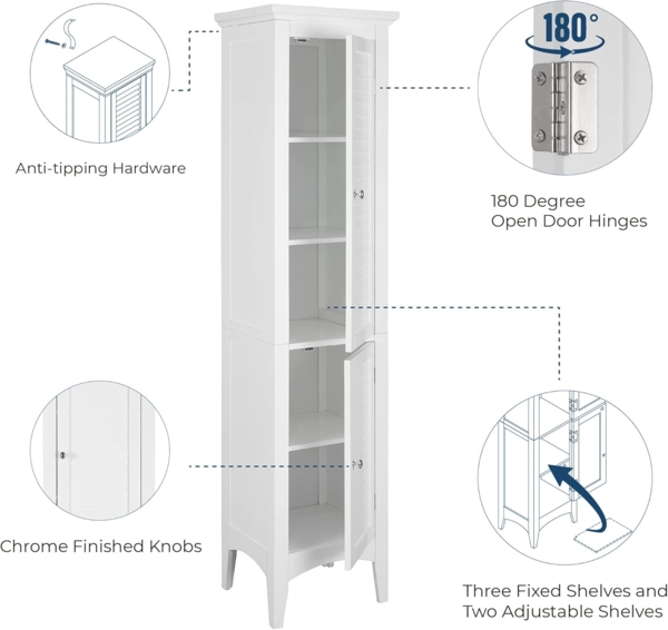 Versanora Badezimmer-Hochschrank Badmöbel Badregal Holzschrank Weiß Teamson ELG-588 Bild 5