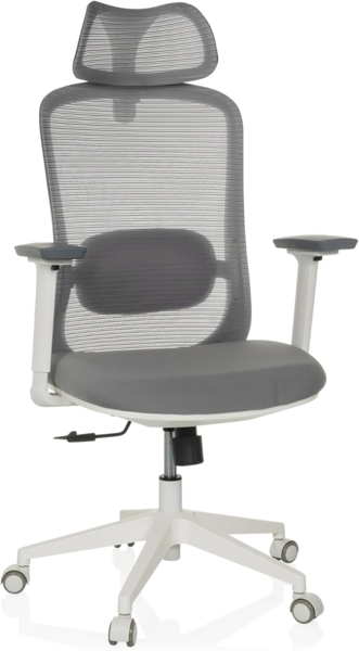 hjh OFFICE Ergonomischer Bürostuhl MIKEO G Drehstuhl mit Lordosenstütze, Netzrücken, Kopfstütze höhenverstellbar, gepolsterter Sitz, Grau