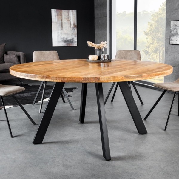 riess-ambiente Esstisch IRON CRAFT 140cm natur / schwarz · Küchentisch mit Massivholzplatte (Einzelartikel, 1-St), rund · Metall-Beine · 4,5cm Tischplatte · Industrial Design