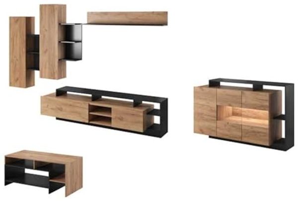 Wohnzimmer-Set Alva Anbauwand 6-teilig Wildeiche Gold anthrazit