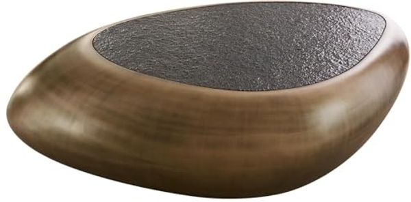 DELIFE Couchtisch Sagana, Metallic Gold 120x80 cm mit Reliefglas Taupe Couchtisch