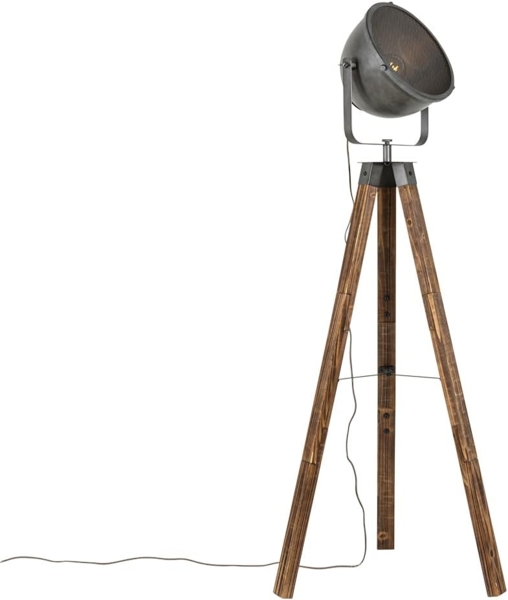 Qazqa Stehlampe Emado, ohne Leuchtmittel, E27, Grau, Industrie, Stahl, 1-flammig