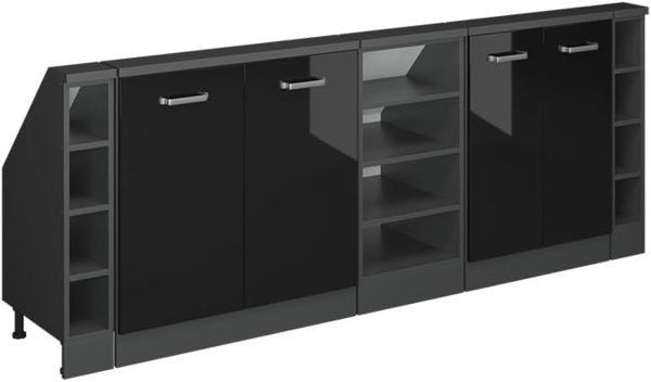 Küchenschrank für Dachschrägen R-Line Schwarz Hochglanz 215 cm 5er Set Vicco Bild 1