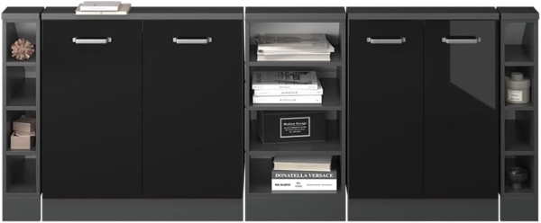 Küchenschrank für Dachschrägen R-Line Schwarz Hochglanz 215 cm 5er Set Vicco Bild 6