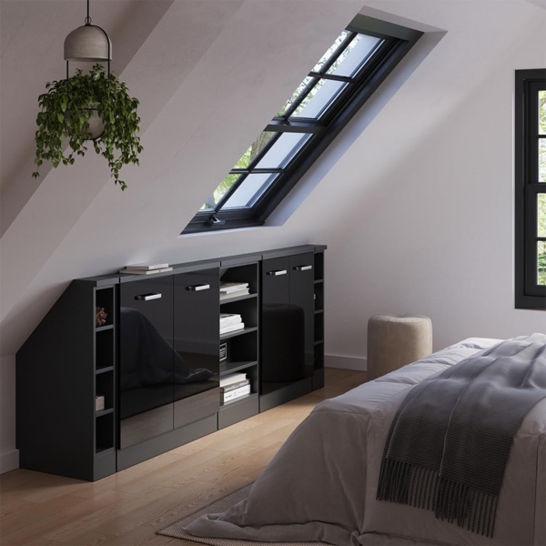 Küchenschrank für Dachschrägen R-Line Schwarz Hochglanz 215 cm 5er Set Vicco Bild 2