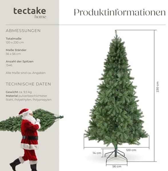 tectake Künstlicher Weihnachtsbaum Christbaum Künstlicher Spritzgussnadeln Dekoration 210 230cm, Undekorierter/Unbeleuchteter Baum, künstlich in Grün, mit Spritzgussnadeln Bild 6