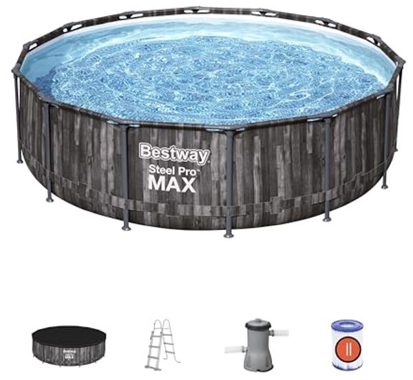 Steel Pro Max Rahmenpool 427X107 Holzimitat 14Ft Bestway 5In1 + Pumpe + Leiter