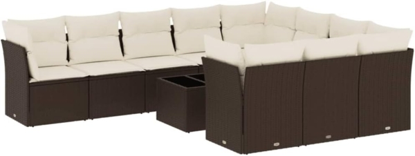 vidaXL 11-tlg. Garten-Sofagarnitur mit Kissen Braun Poly Rattan 3250072