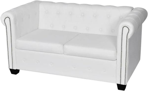 vidaXL Chesterfield-Sofa 2-Sitzer Kunstleder Weiß 242371