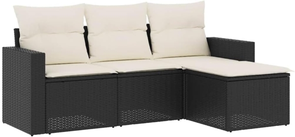 vidaXL 4-tlg. Garten-Sofagarnitur mit Kissen Schwarz Poly Rattan 3251203