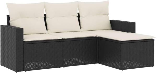 vidaXL 4-tlg. Garten-Sofagarnitur mit Kissen Schwarz Poly Rattan 3251203