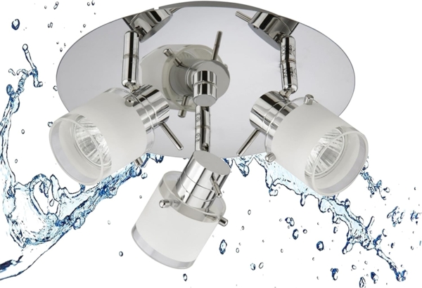 TRANGO LED Deckenleuchte, 3-flammig 1006R-6KSD LED Badleuchte IP44 *RONNY* Bad Deckenleuchte - inkl. 3x 5 Watt 3-Stufen dimmbaren 6000K Tageslichtweiß GU10 LED Leuchtmittel Deckenstrahler, Tageslichtweiß, Spots schwenkbar & drehbar mit Glasschirm in Ch...