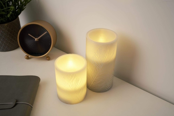 Pauleen LED Dekolicht LED-Kerze Cosy Feather, 2er Set, Wachskerze mit Timer Grau Bild 2