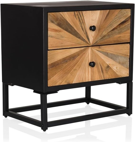 hjh LIVING Nachttisch mit Schubladen SANTJAGO Black Sun S Beistelltisch aus massivem Tannenholz, Nachtschrank für Schlafzimmer Wohnzimmer