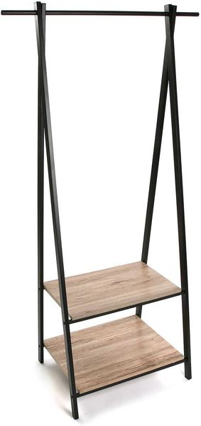 Versa ALZ Minimalistischer Garderobenständer für den Eingangsbereich, Mit 2 Regalen für Schuhe, Maßnahmen (H x L x B) 150 x 45 x 75 cm, Metall und Holz, Farbe: Braun und Schwarz