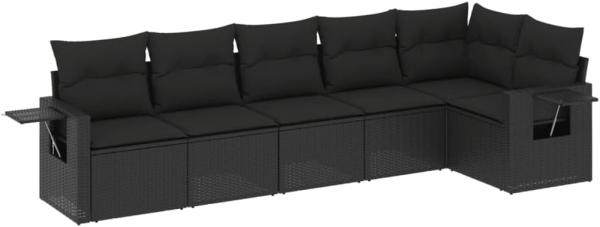 vidaXL 6-tlg. Garten-Sofagarnitur mit Kissen Schwarz Poly Rattan 3252522