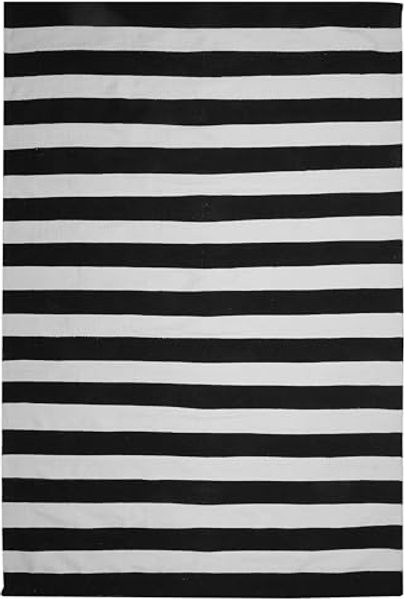 Outdoor Teppich schwarz-weiß 160 x 230 cm Streifenmuster Kurzflor TAVAS