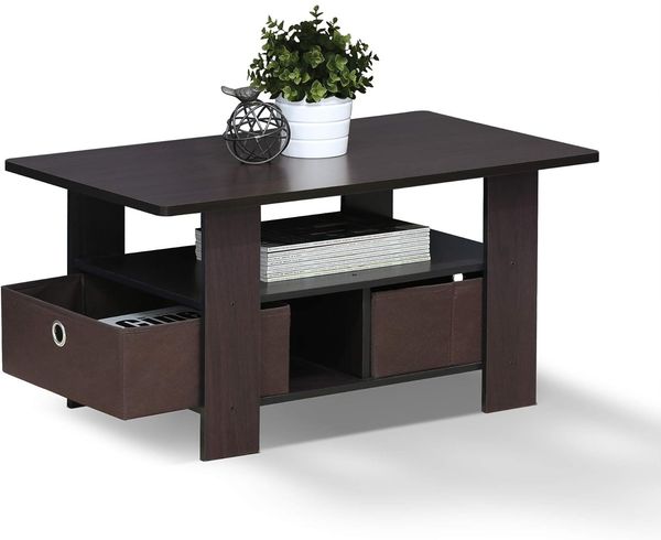 Furinno Andrey Couchtisch mit 2 Einschüben, holz, Dunkle Walnuss, 48 x 80 x 39. 62 cm