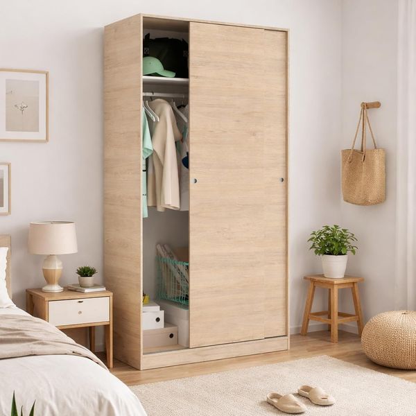 Dmora - Kleiderschrank 2 Türen Kilimangiaro, Kleiderbügel für Schlafzimmer, Mehrzweckschrank, 100x50h204 cm, Eiche