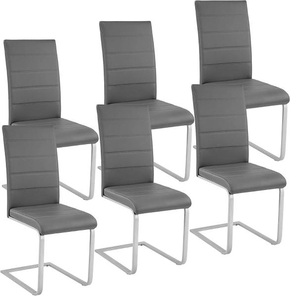 tectake Esszimmerstuhl Set Schwingstuhl (6er Set, 6 St), gepolstert mit Kunstlederbezug