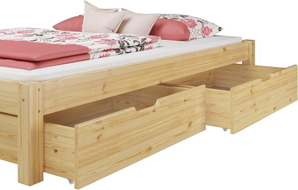 ERST-HOLZ Bett Klassisches Holzbett 140x200 mit Rost, Kieferfarblos lackiert Bild 9