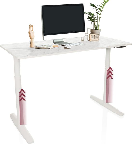 hjh OFFICE Schreibtisch höhenverstellbar, elektrisch 140x70 cm Stand PRO Schreibtisch mit Memory-Funktion, inkl. ergonomischen Modus, Weiß/Marmor