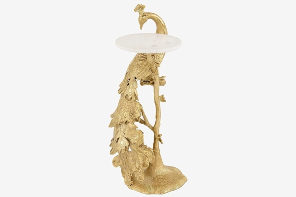 Licht-Erlebnisse Beistelltisch ZAMBEZI, Handarbeit aus Marmor Metall in Weiß Gold 33 x 31 x 75 cm (LxBxH)