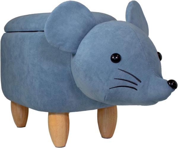 SVITA ANIMAL STORAGE Kinderhocker Tierhocker mit Stauraum gepolsterter Hocker mit Holzbeinen Blau Tier-Motiv Maus